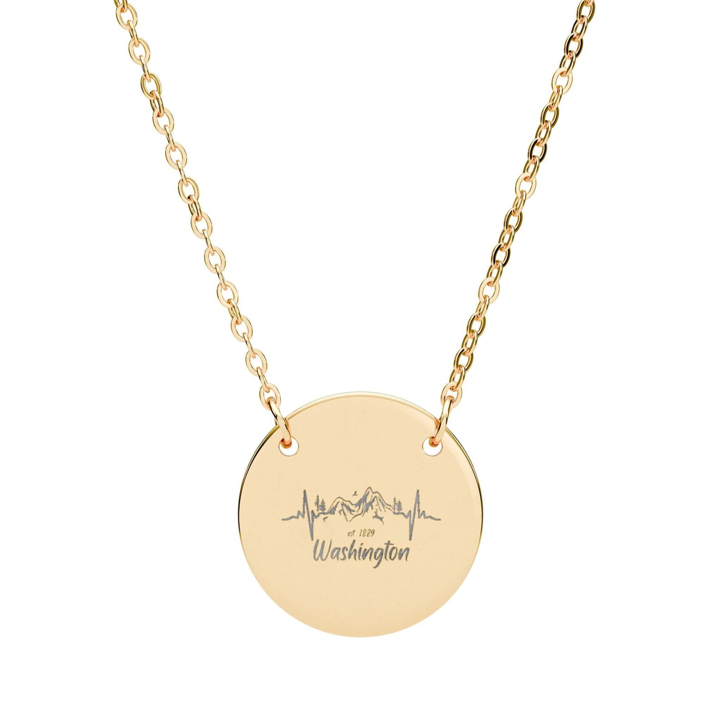 Engraved Washington Mountain Heartbeat Circle Necklace