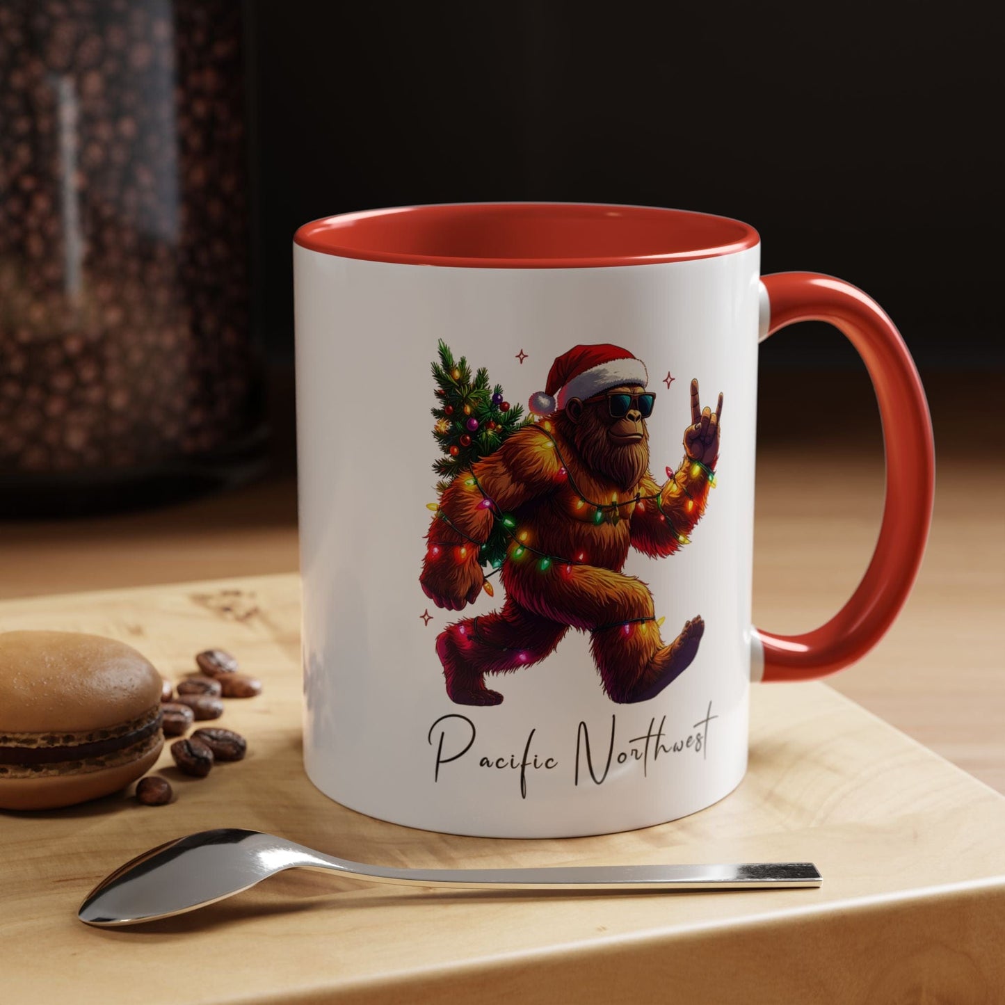 Pacific Northwest Bigfoot Santa Two-Tone Christmas Mug