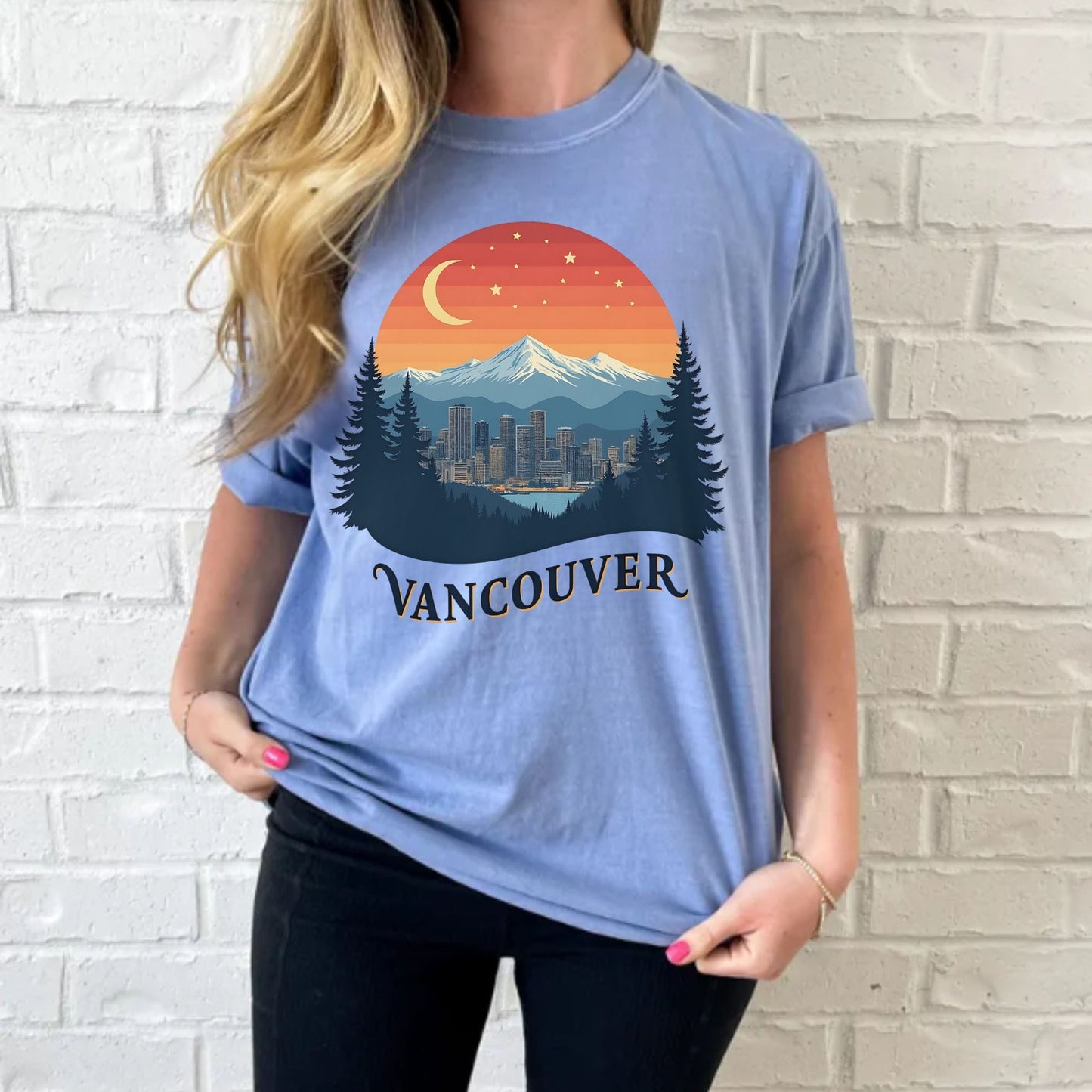Retro Vancouver BC Skyline Graphic Tee | Comfort Colors Vintage Shirt