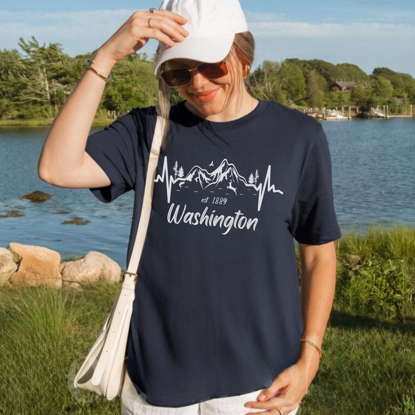 Washington Mountain Heartbeat Softstyle Tee in White