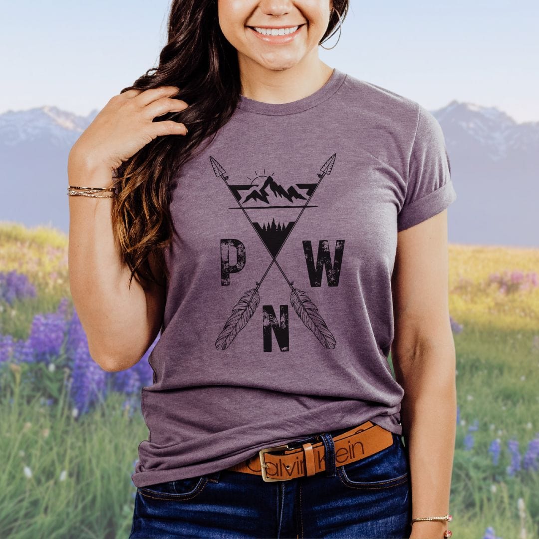 PNW Mountains and Arrows, Softstyle Tee in Black Letters