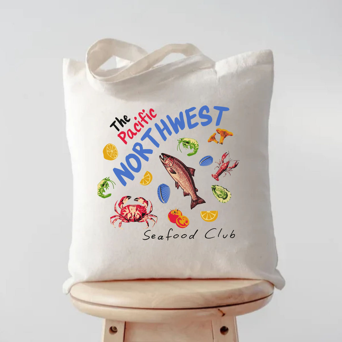Pacific Northwest Seafood Club Tote Bag | Coastal Market Canvas Bag