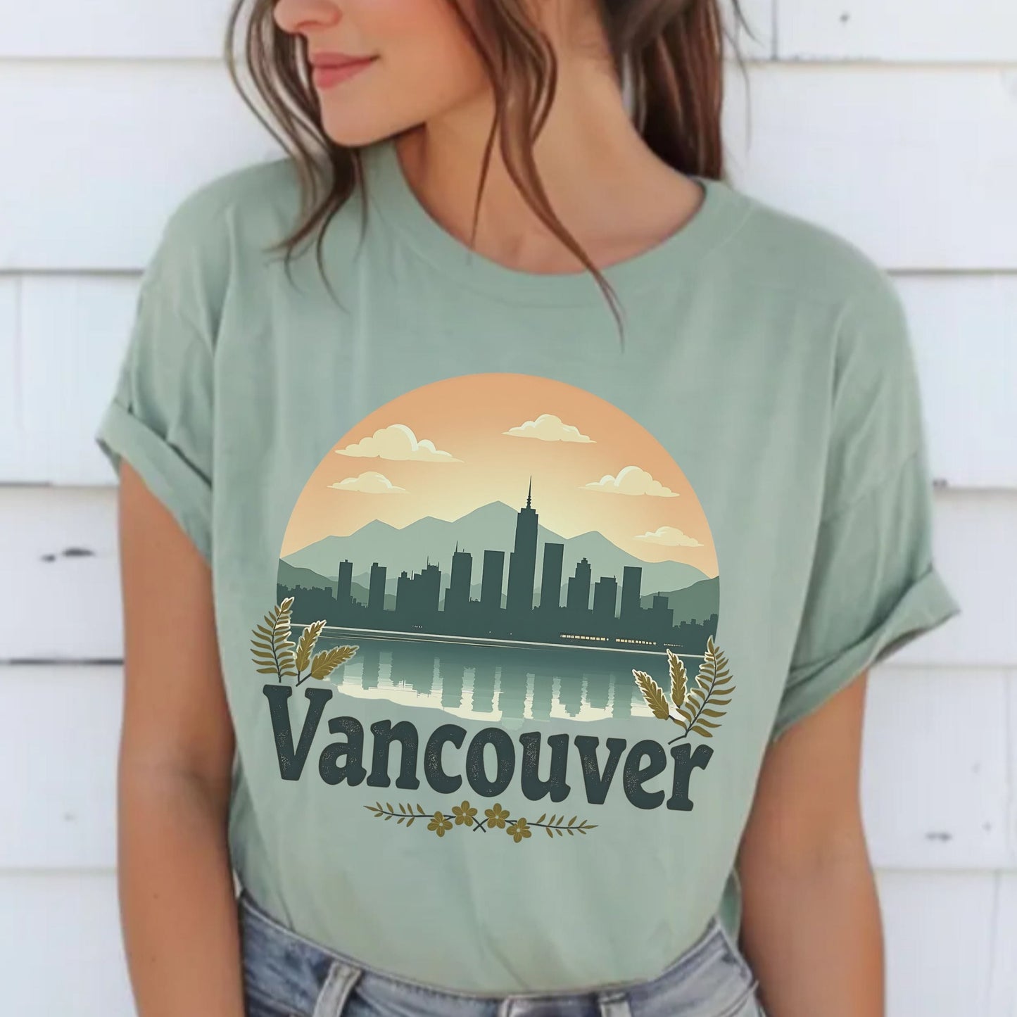 Retro Vancouver Sunset Graphic Tee | Vintage City Skyline Pacific Northwest Shirt
