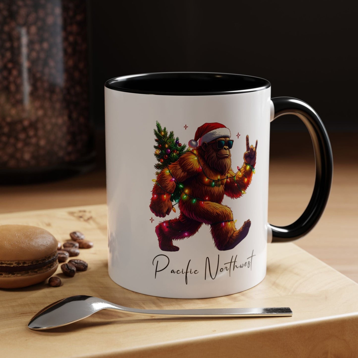 Pacific Northwest Bigfoot Santa Two-Tone Christmas Mug
