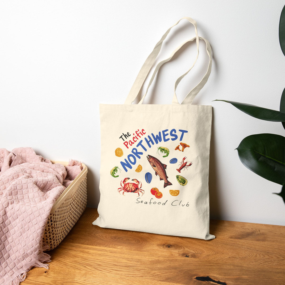 Pacific Northwest Seafood Club Tote Bag | Coastal Market Canvas Bag