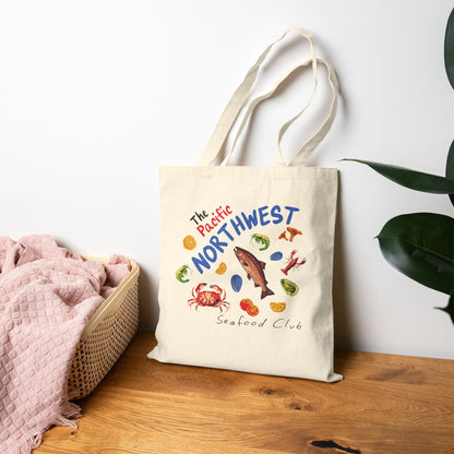 Pacific Northwest Seafood Club Tote Bag | Coastal Market Canvas Bag