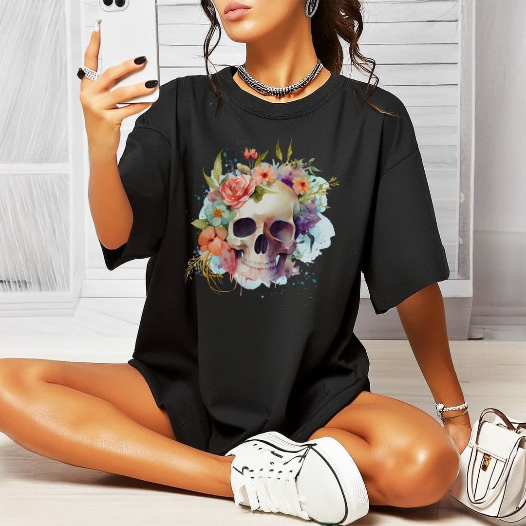 Floral Skull Vintage Style Tee