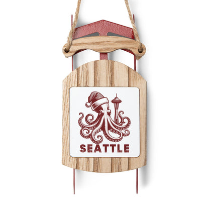 Vintage Style Seattle Octopus Christmas Sled Ornament, PNW Travel Gift