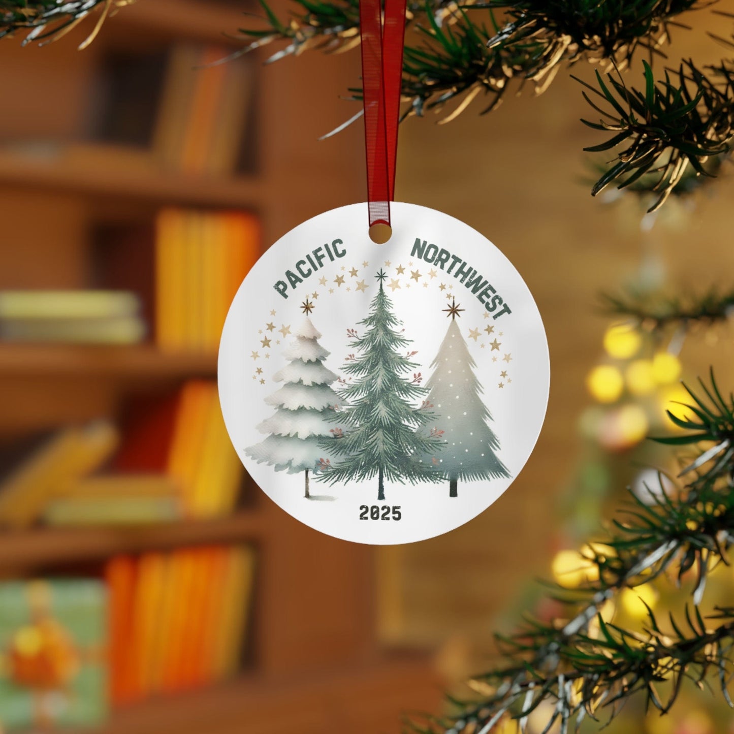 Pacific Northwest Christmas Forest, Metal Ornament