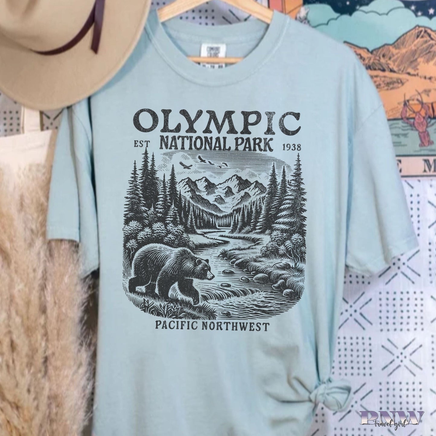 Olympic National Park, Vintage Style Tshirt