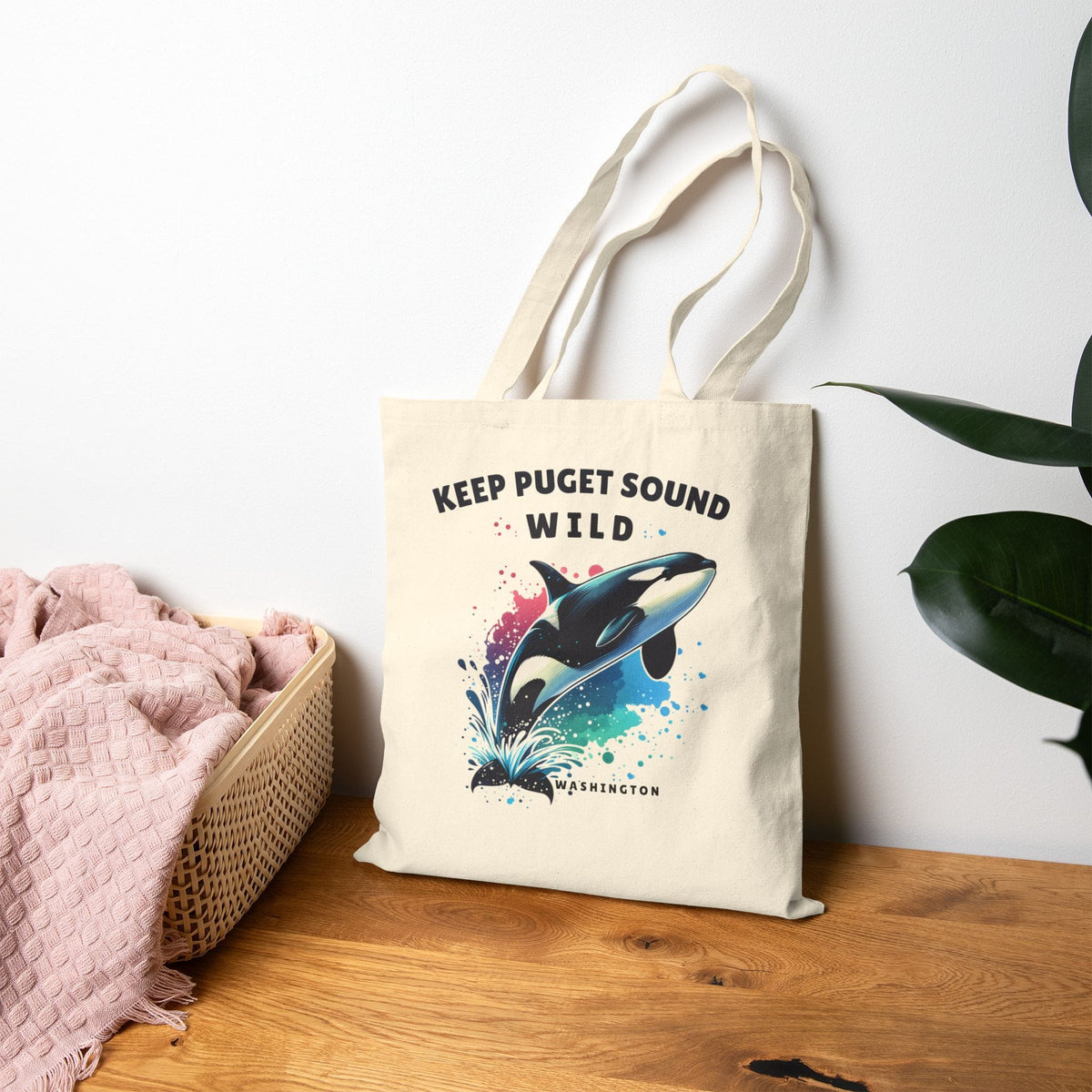 Keep Puget Sound Wild Orca Tote Bag | Washington Coastal Canvas Bag