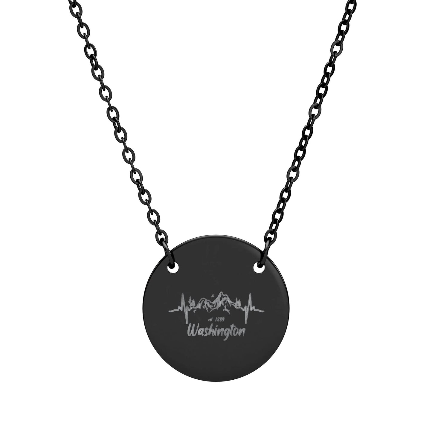 Engraved Washington Mountain Heartbeat Circle Necklace