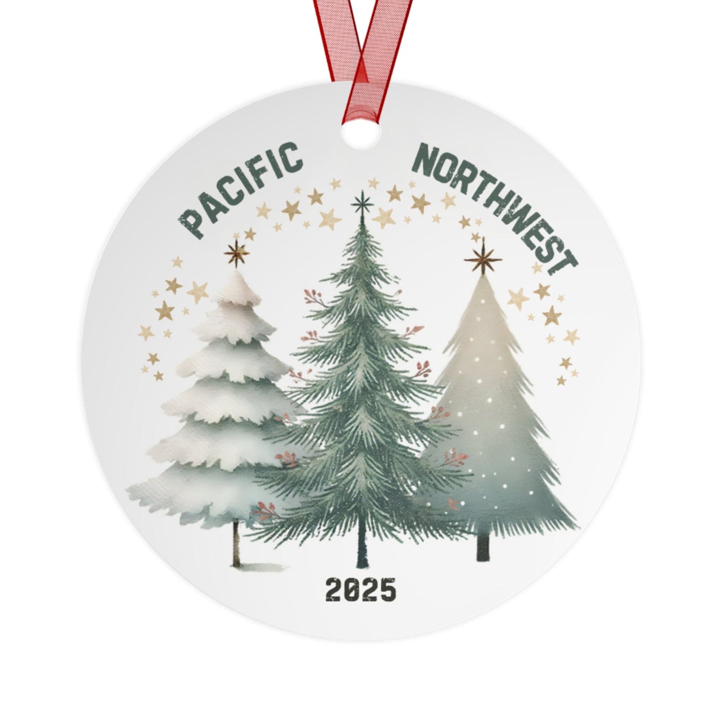 Pacific Northwest Christmas Forest, Metal Ornament