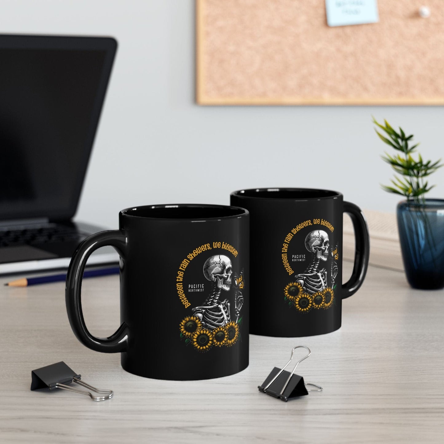 PNW Sunflower Skeleton, Black Mug (11oz, 15oz)