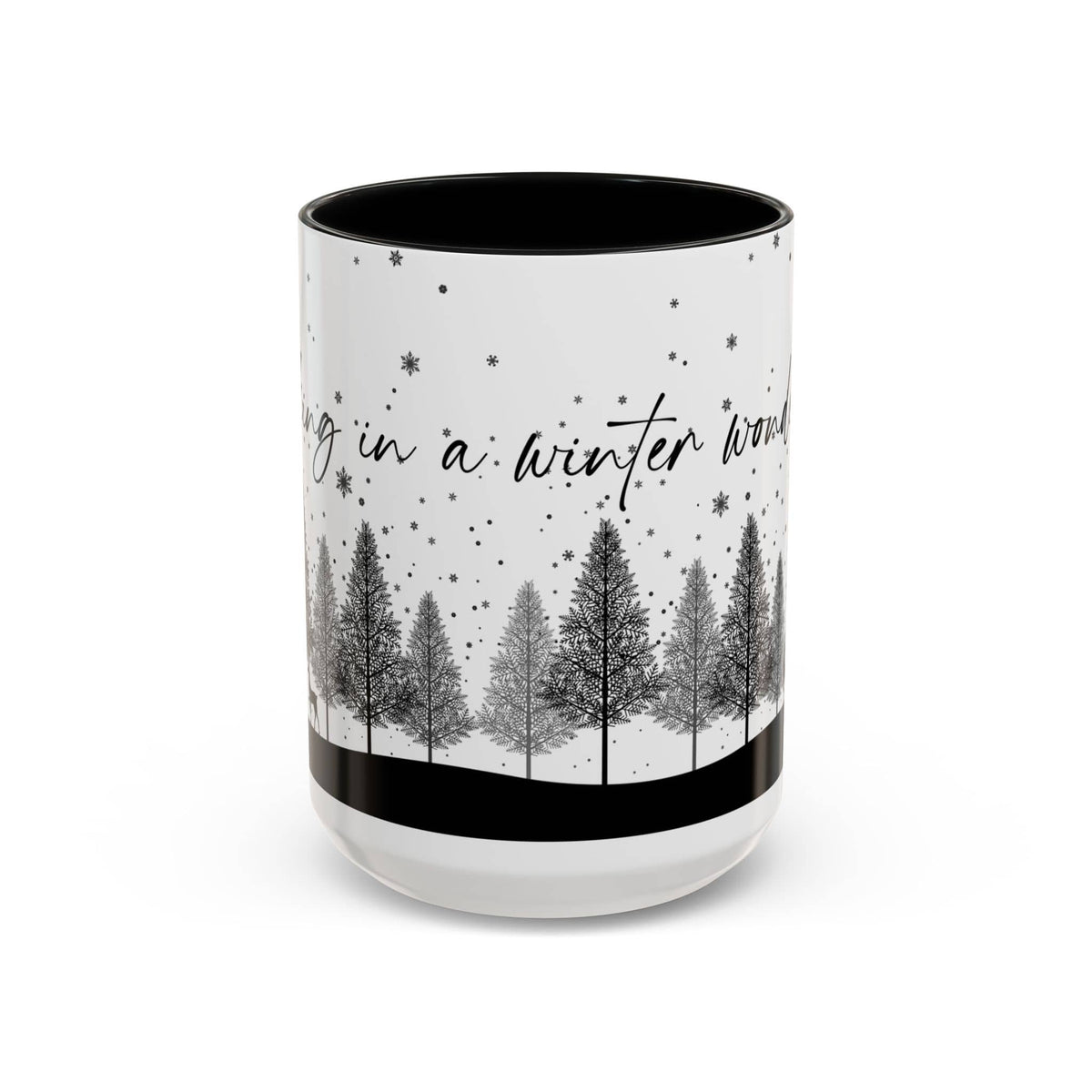 Winter Wonderland Mug | Black Accent Snowy Forest Coffee Mug