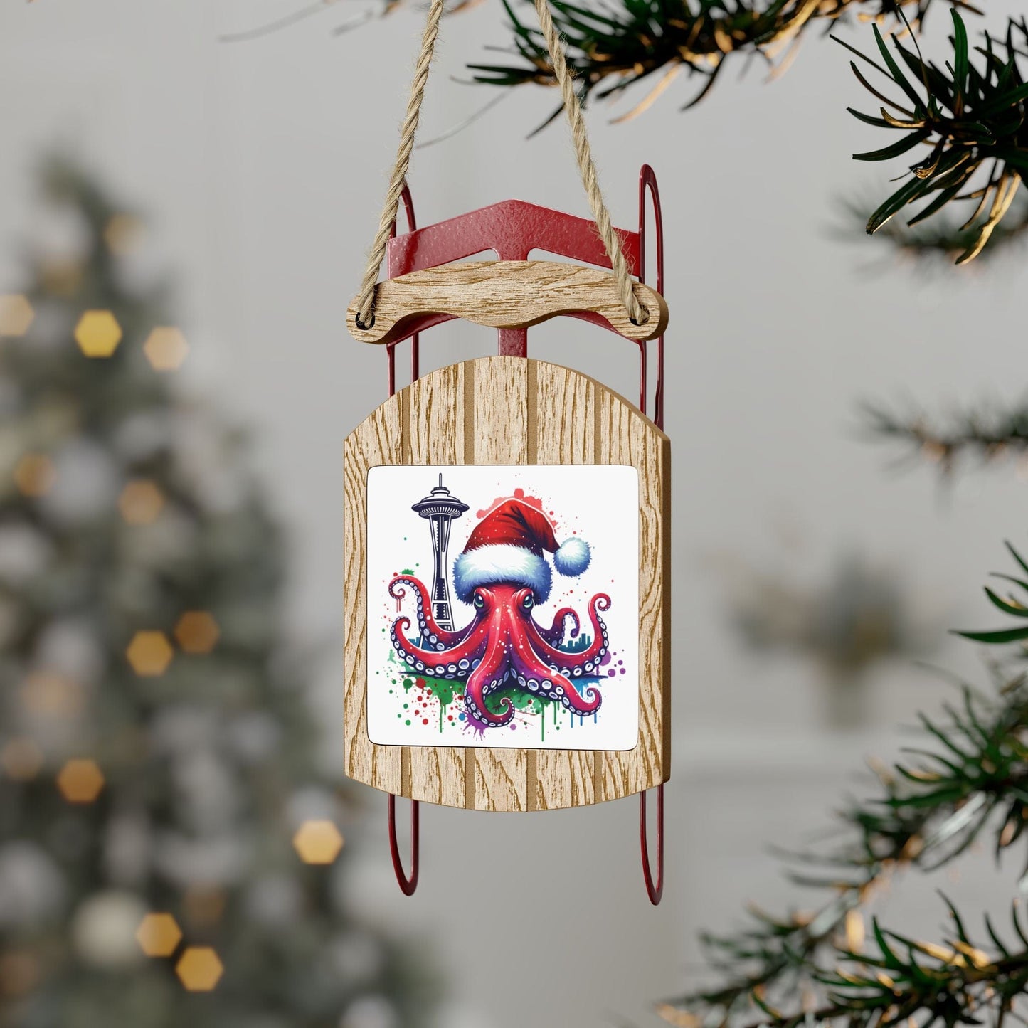Seattle Santa Octopus Sled Ornament
