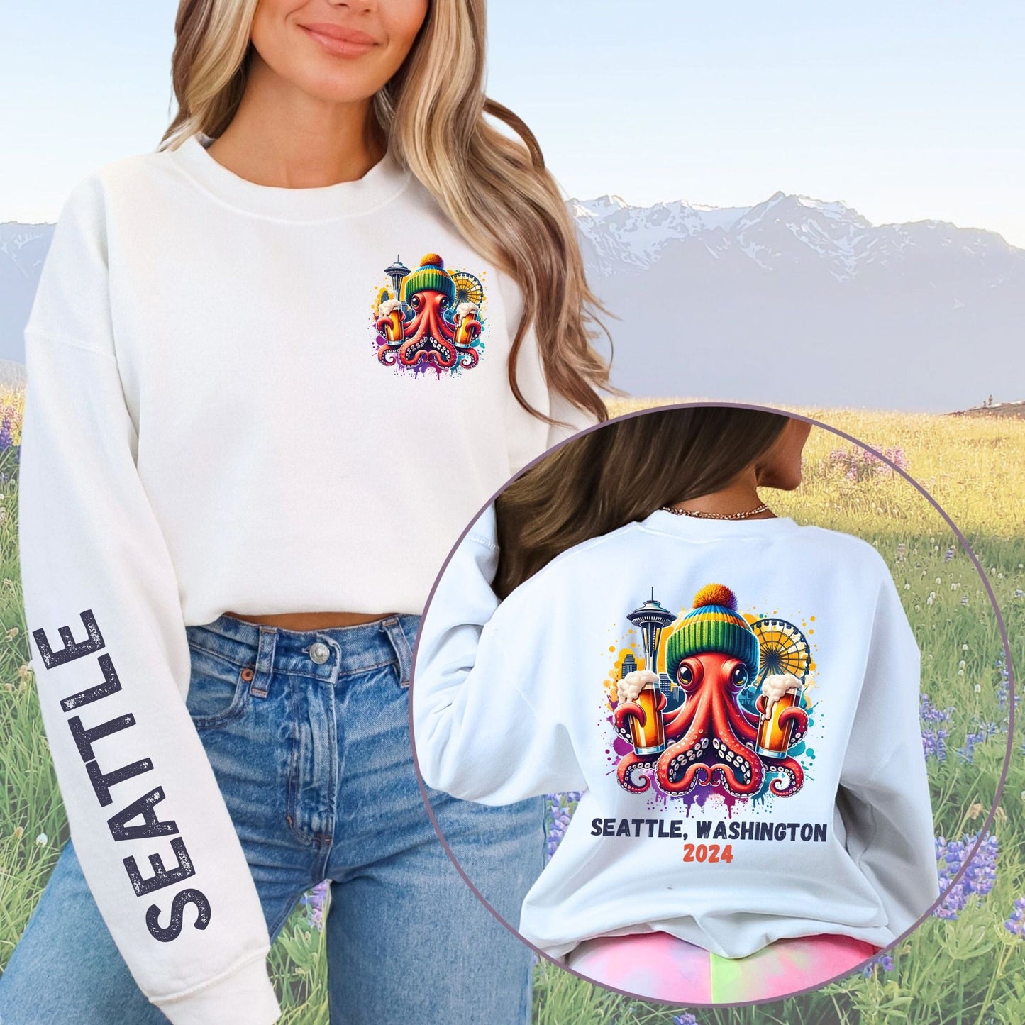 Seattle Octopus & Beer, Softstyle Sweatshirt
