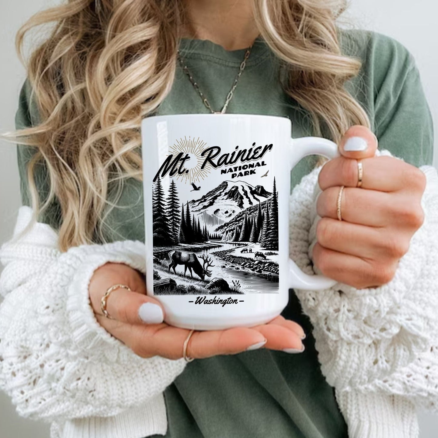 MT Rainier Ellk - 11oz - 15oz White Ceramic Mug