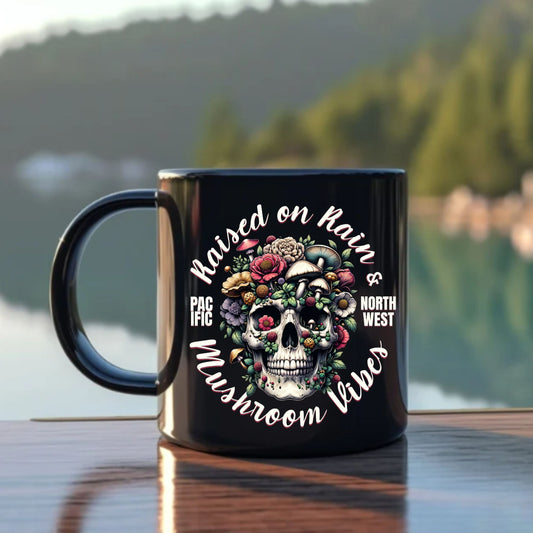 Rain & Mushroom Vibes, Black Mug (11oz, 15oz)