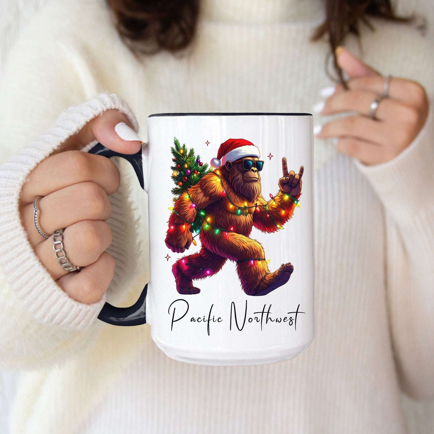 Pacific Northwest Bigfoot Santa Two-Tone Christmas Mug