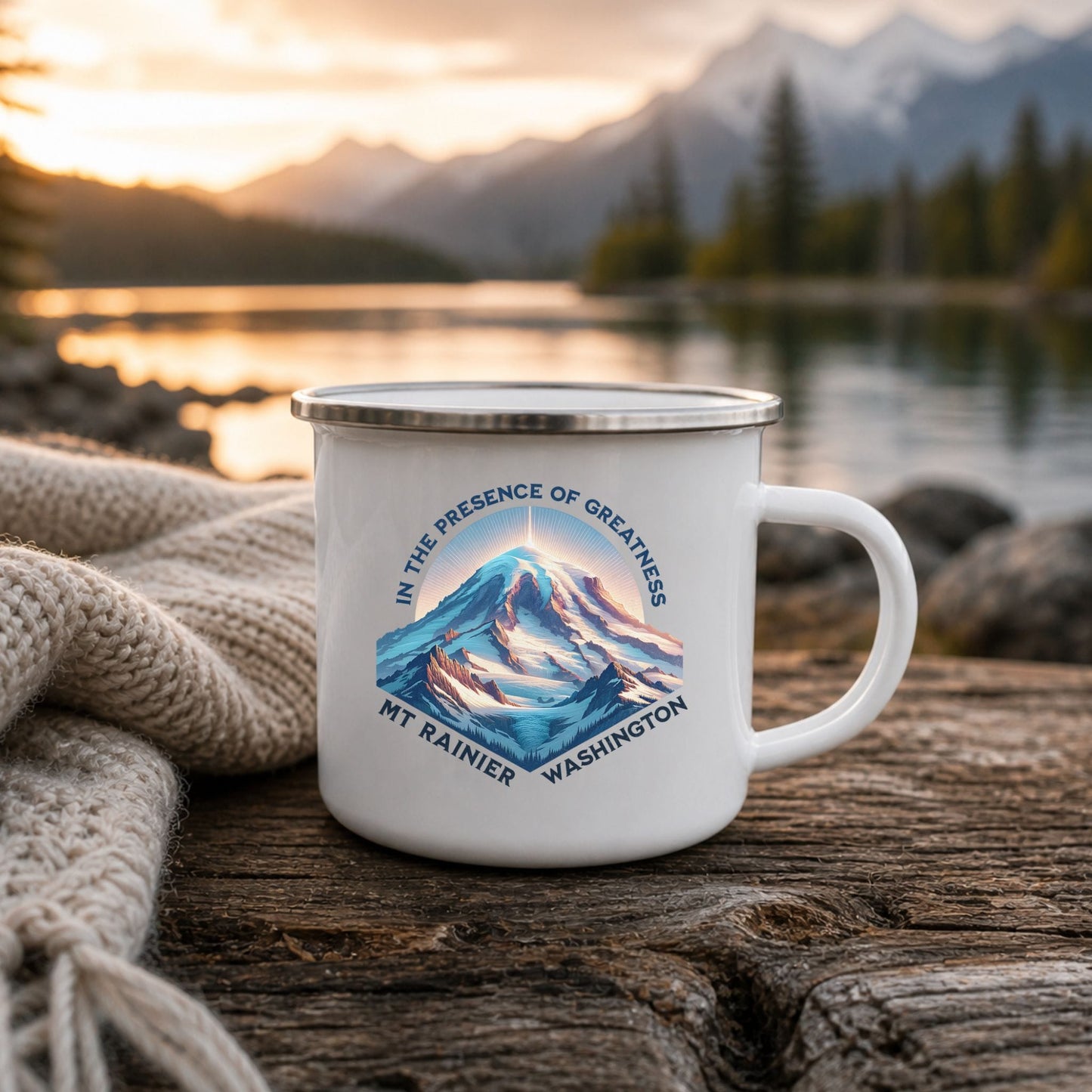 Sunset Mount Rainier Enamel Camp Mug | Pacific Northwest Gift