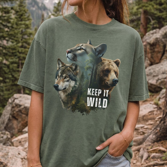 Keep It Wild Wildlife T-Shirt | Comfort Colors Wolf, Bear & Cougar Tee