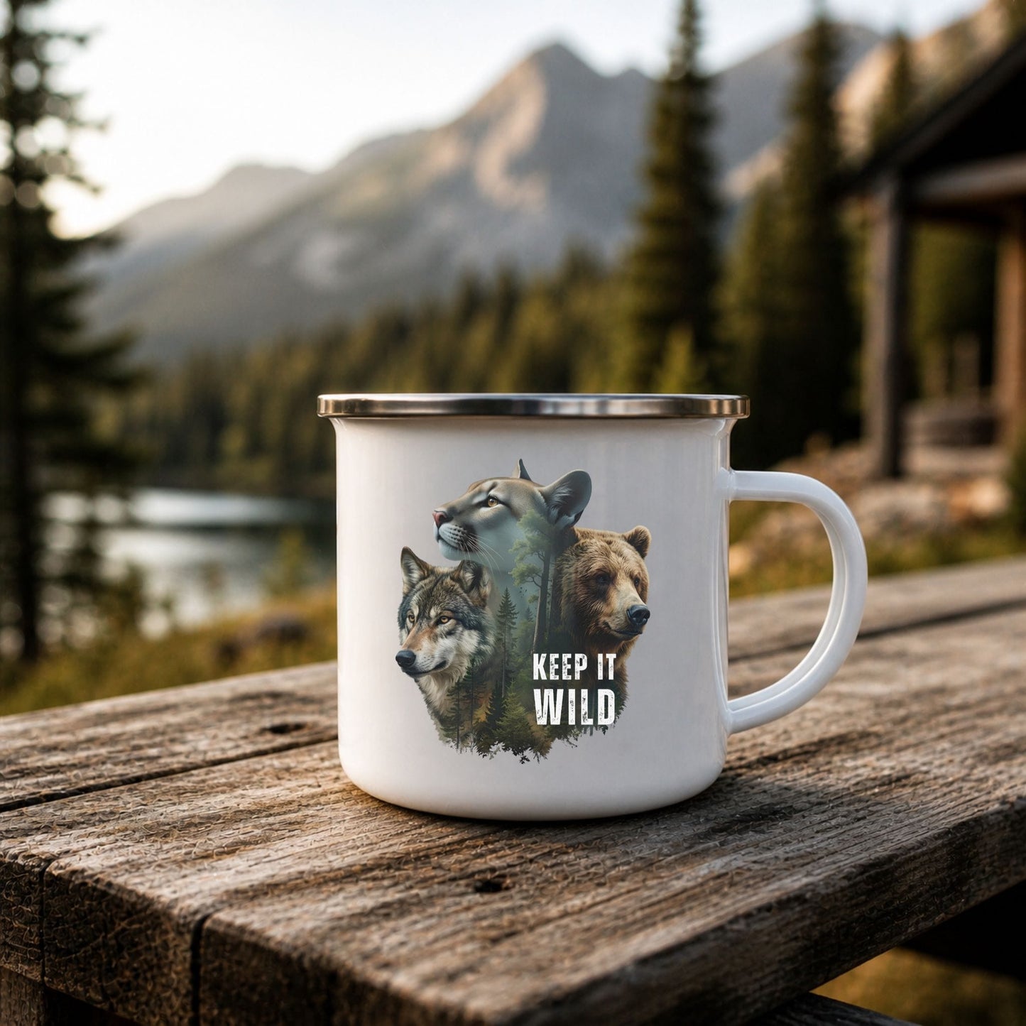 Keep It Wild Enamel Camping Mug | Wolf Bear Cougar Wildlife Cup