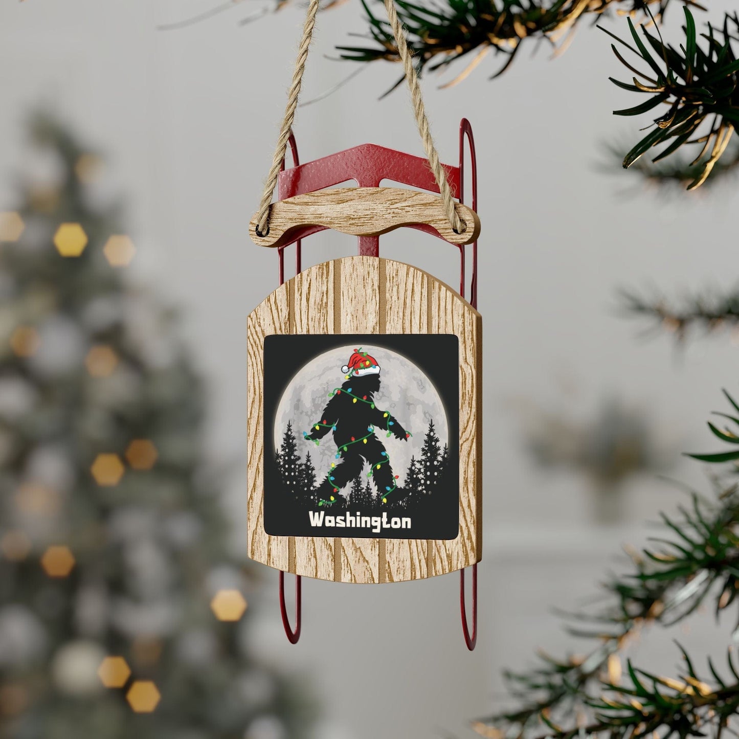 Washington Christmas Sasquatch Sled Ornament