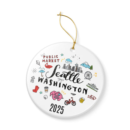 Seattle Doodles Ceramic Ornament — PNW Travel Gift