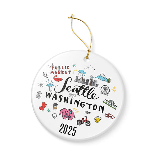Seattle Doodles Ceramic Ornament — PNW Travel Gift