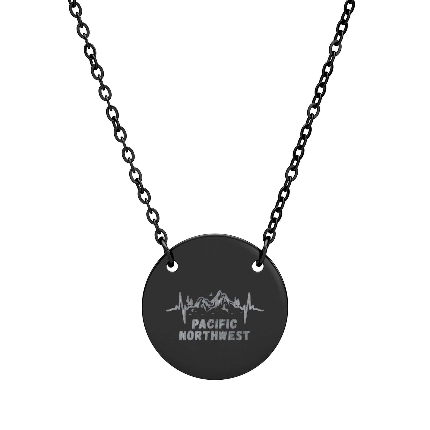 Engraved - Pacific Northwest, Mountain Heartbeat Circle Necklace