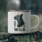 Mug with a zebra design and 'Keep Wild' text on a forest background