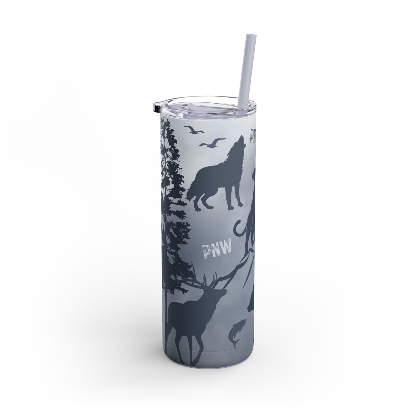 PNW Wildlife Blue Foggy Skies 20oz Skinny Matte Tumbler with Straw