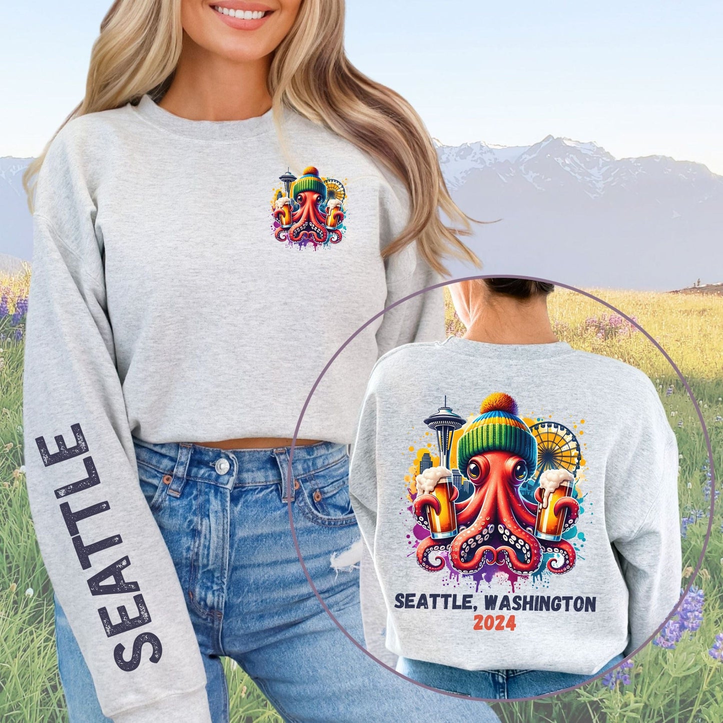 Seattle Octopus & Beer, Softstyle Sweatshirt