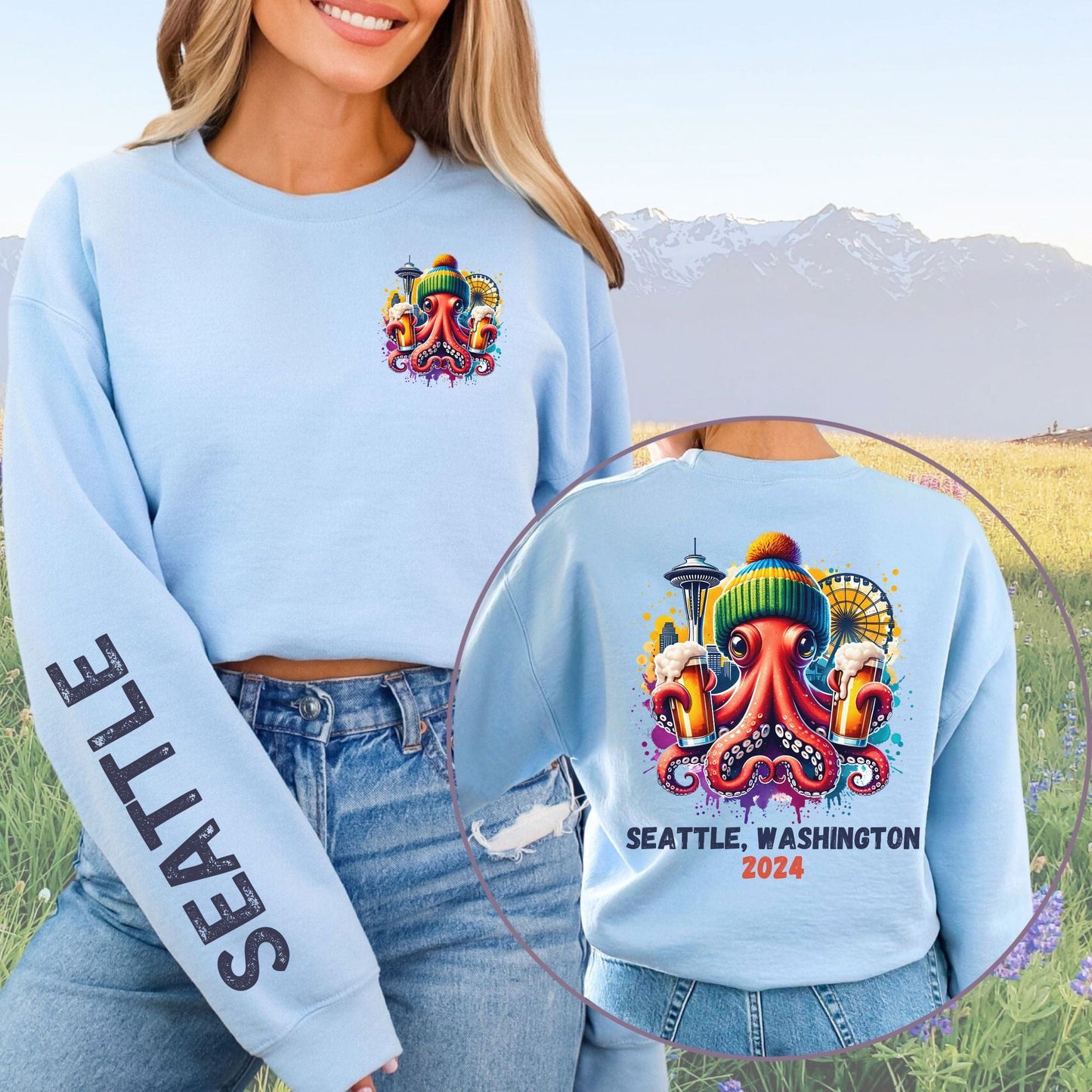 Seattle Octopus & Beer, Softstyle Sweatshirt