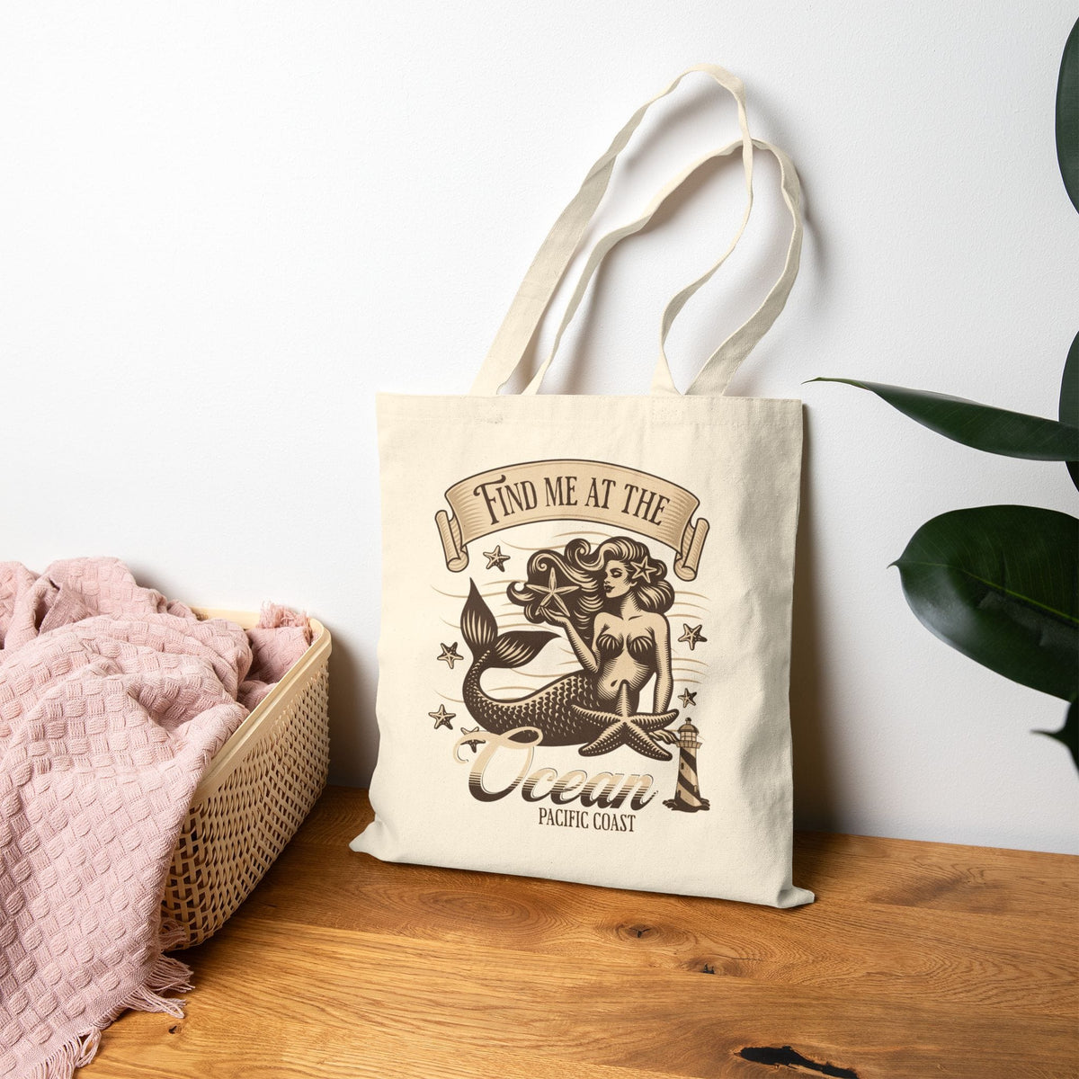Find Me at the Ocean Tote Bag | Pacific Coast Mermaid Canvas Bag