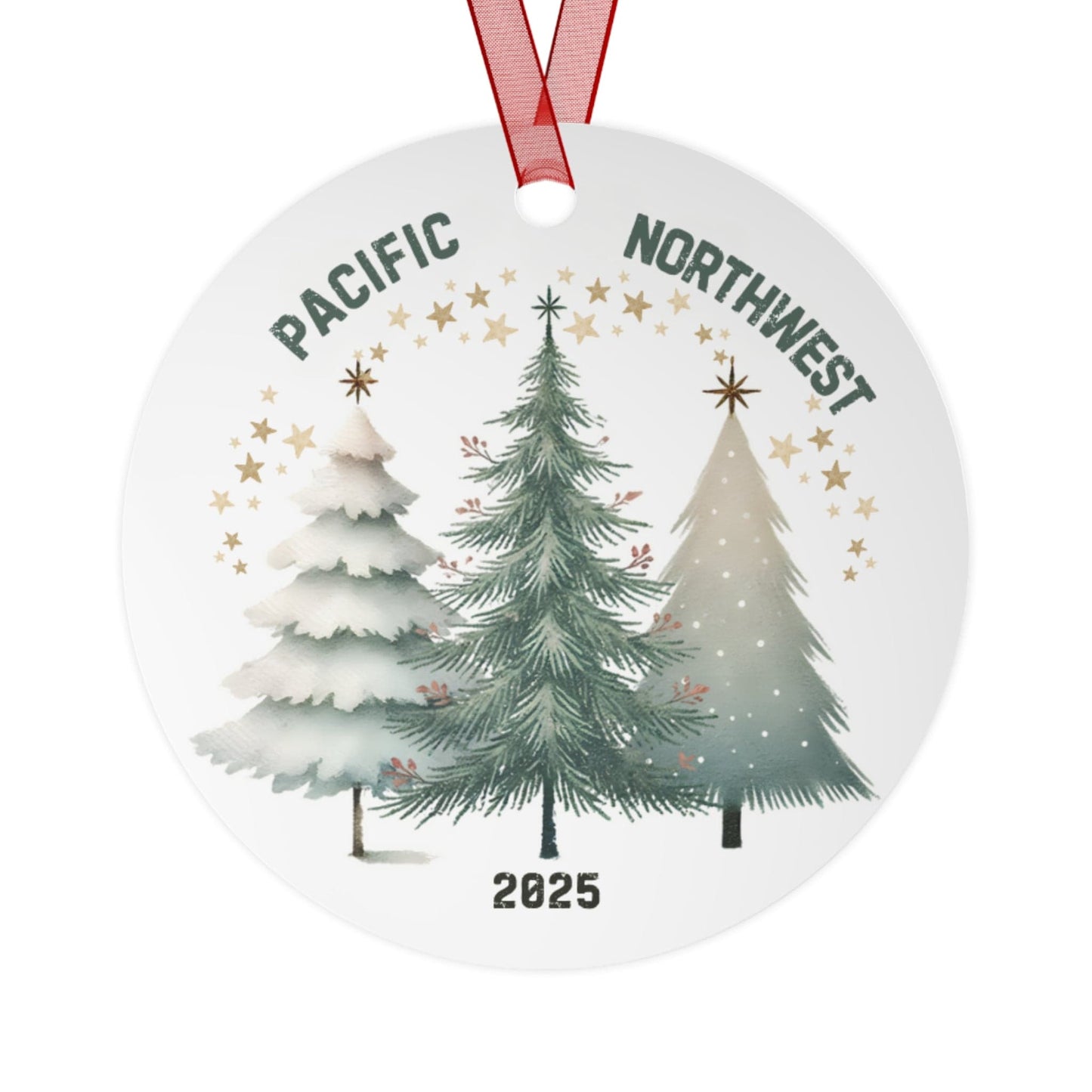 Pacific Northwest Christmas Forest, Metal Ornament