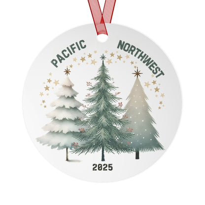 Pacific Northwest Christmas Forest, Metal Ornament