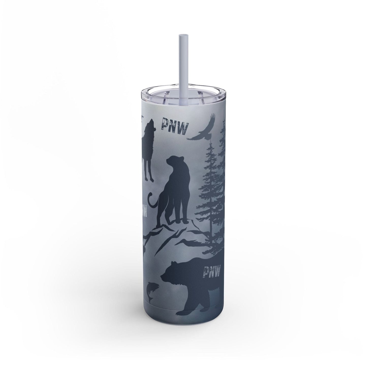 PNW Wildlife Blue Foggy Skies 20oz Skinny Matte Tumbler with Straw