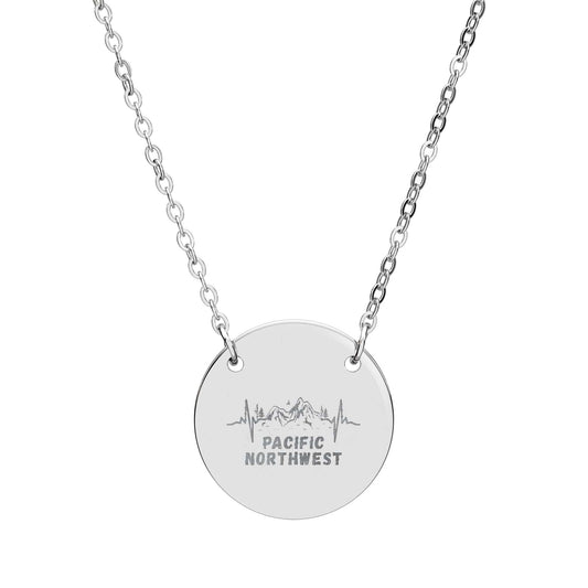Engraved - Pacific Northwest, Mountain Heartbeat Circle Necklace