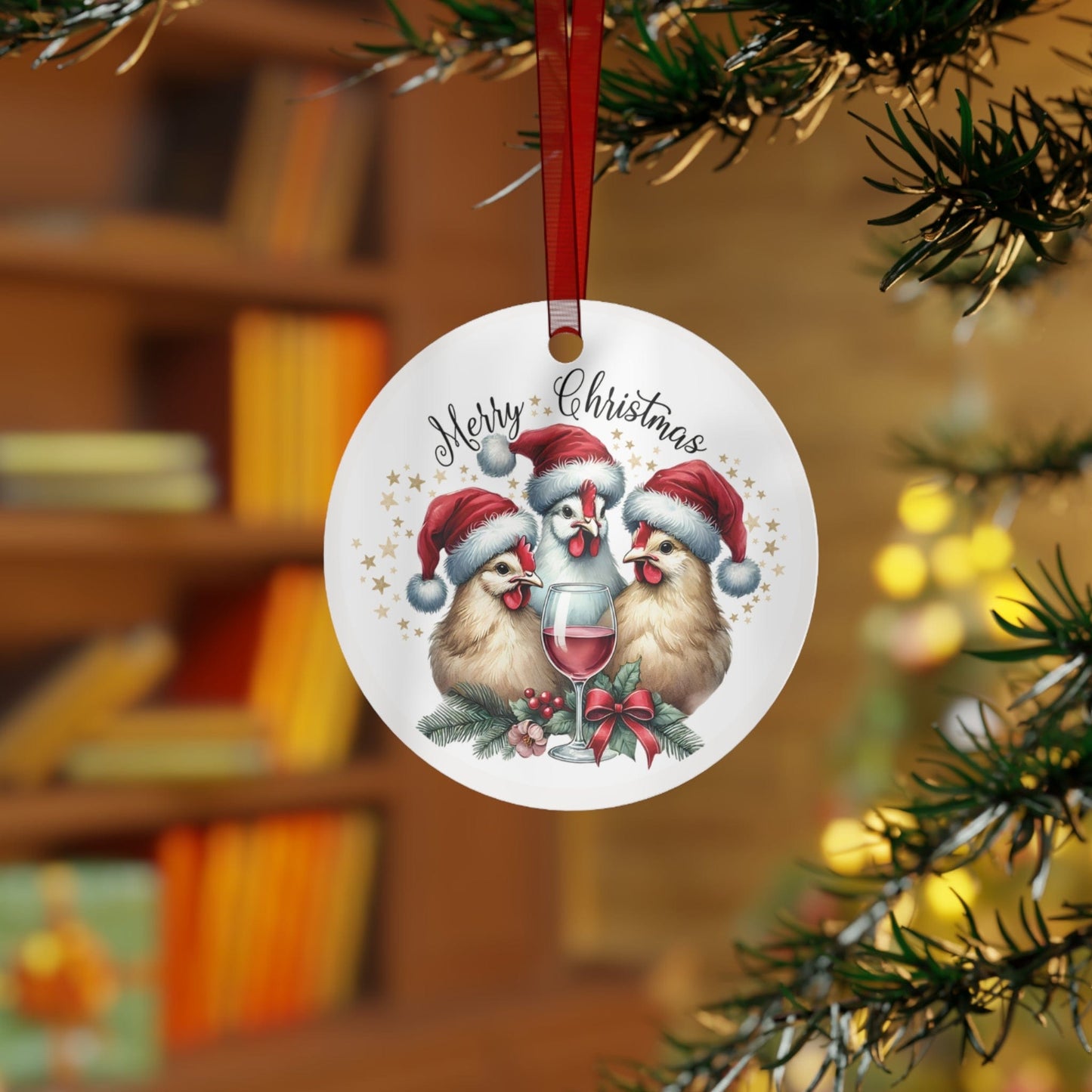 Toast to the Chickens, Christmas Metal Ornament