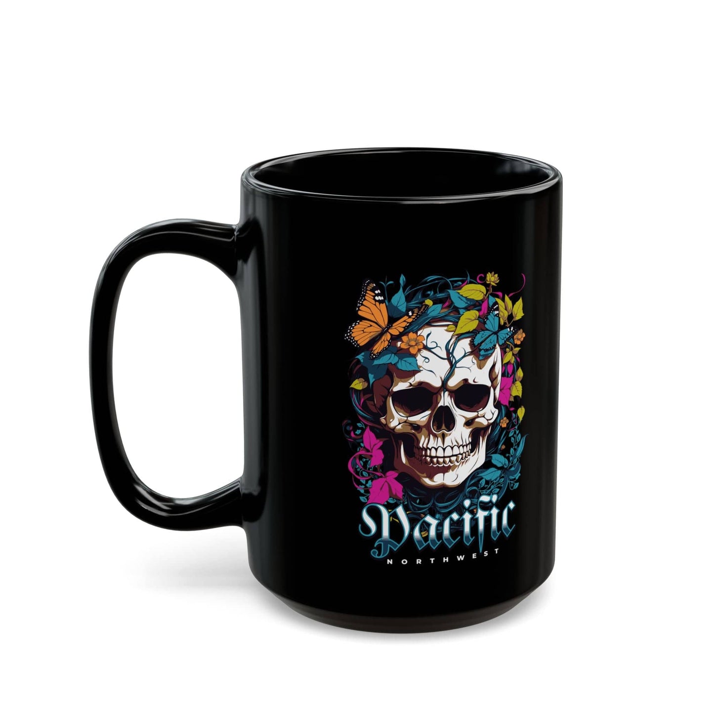 PNW Floral Butterfly Black Mug (11oz, 15oz)