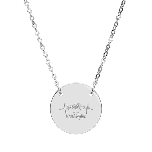 Engraved Washington Mountain Heartbeat Circle Necklace