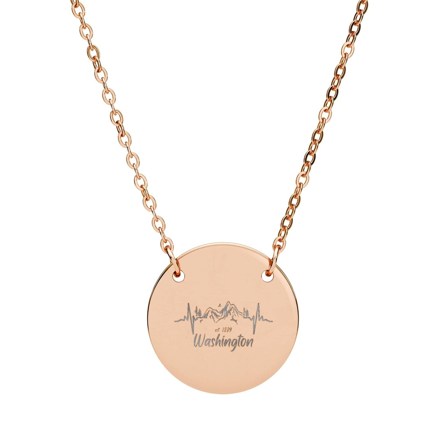 Engraved Washington Mountain Heartbeat Circle Necklace