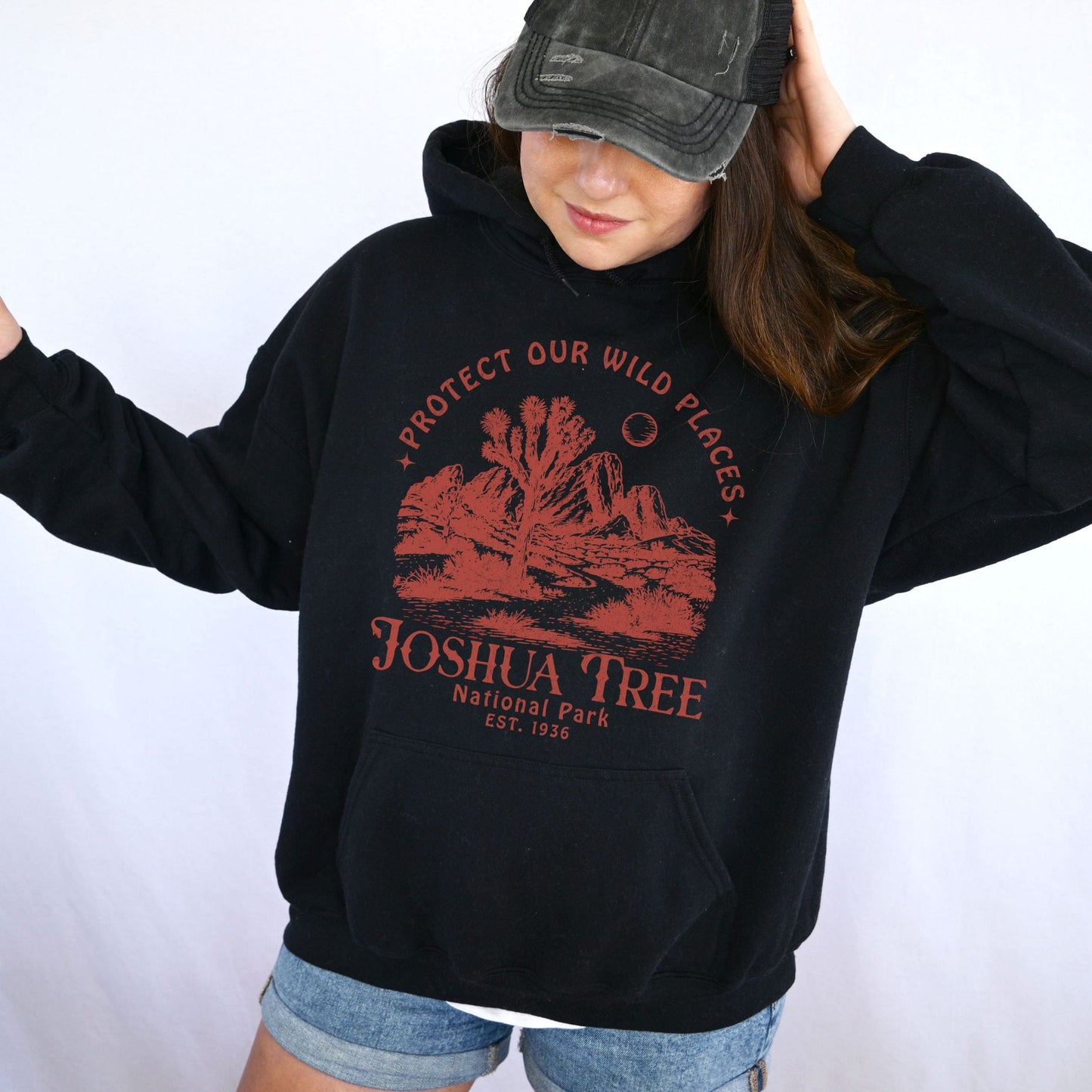Joshua Tree National Park Hoodie — Red Graphic Softstyle Sweatshirt