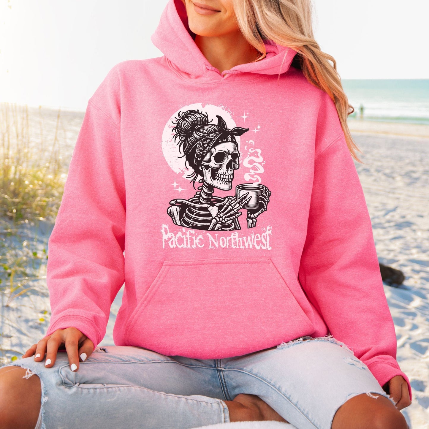 PNW Skeleton Coffee Girl, Softstyle Hoodie
