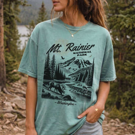 Vintage Mt Rainier Scenic Graphic Tee | Comfort Colors National Park Shirt