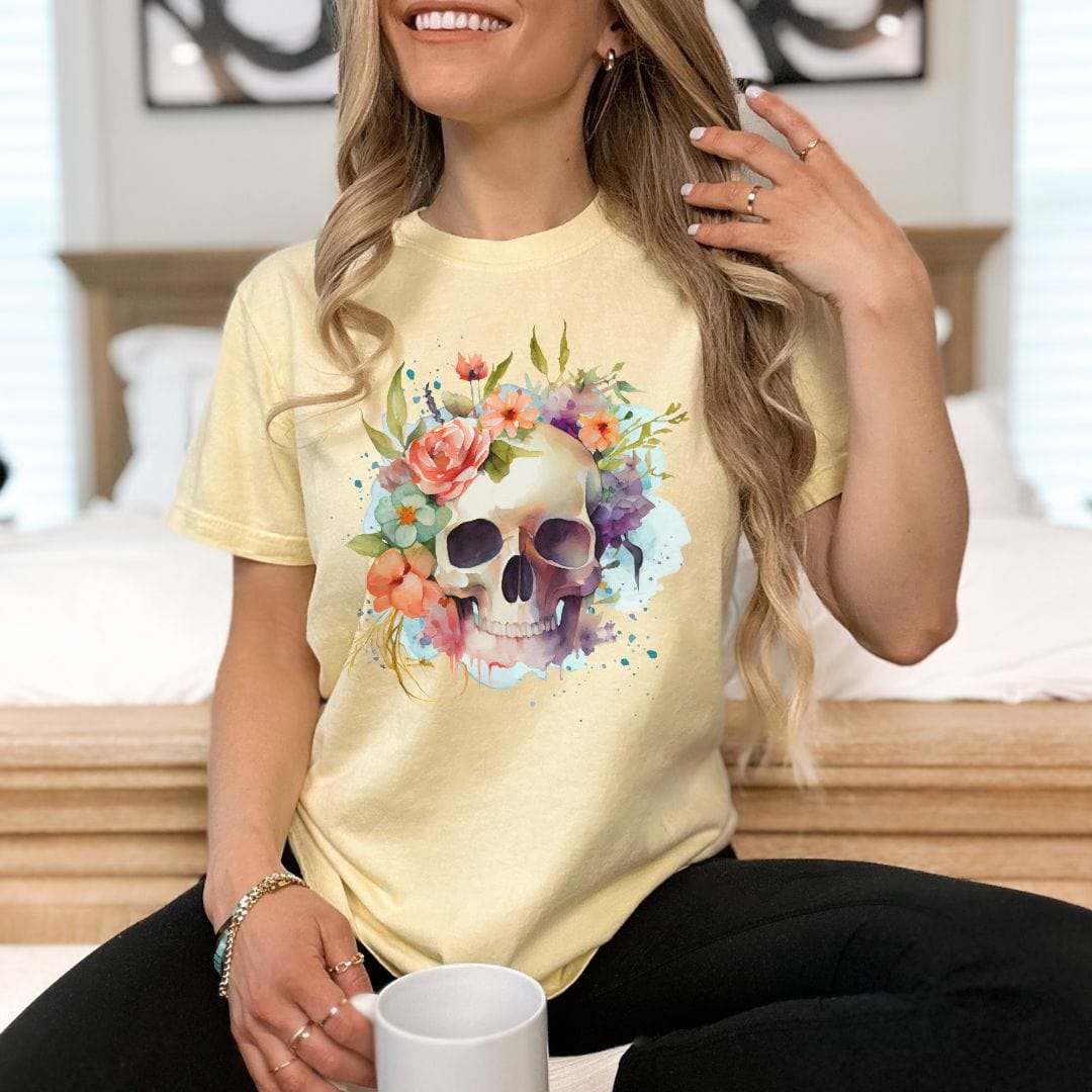 Floral Skull Vintage Style Tee
