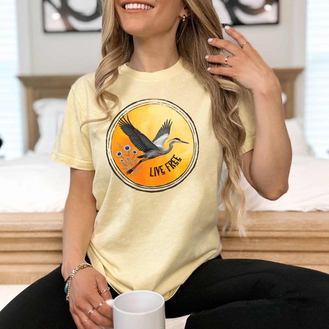 Live Free, Heron Vintage Style Tee