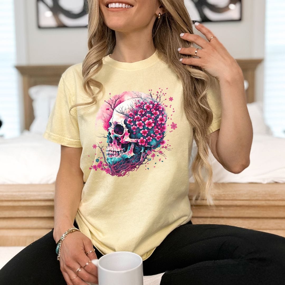Cherry Blossom Skull, Vintage Style Tee